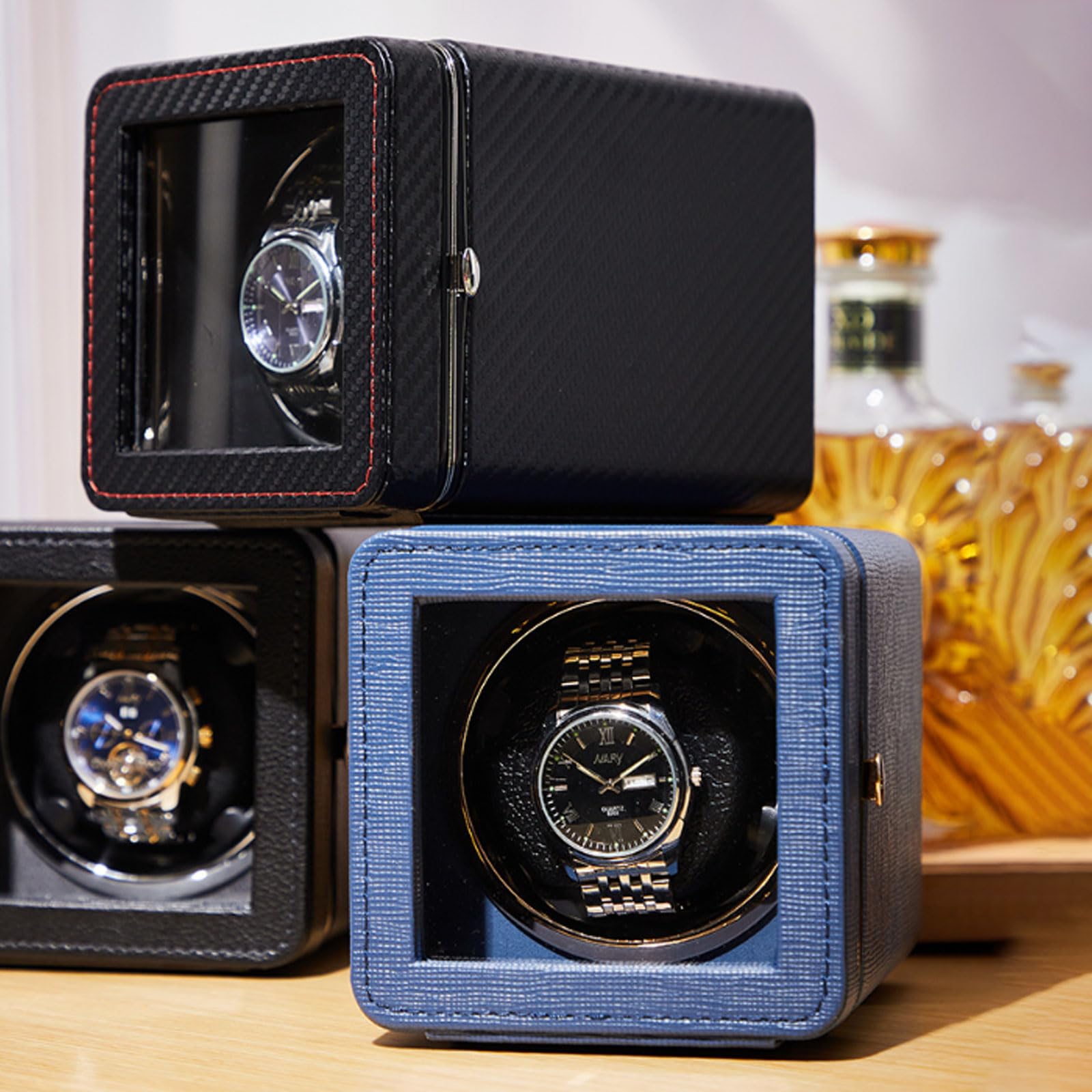 Watch Winder Carica Orologi,Scatola Carica Orologio,Scatola Rotante per Orologio,Porta Orologi Automatici,Macchina del tempos Orologi,con Motore Silenzioso,Rotazione Bidirezionale.