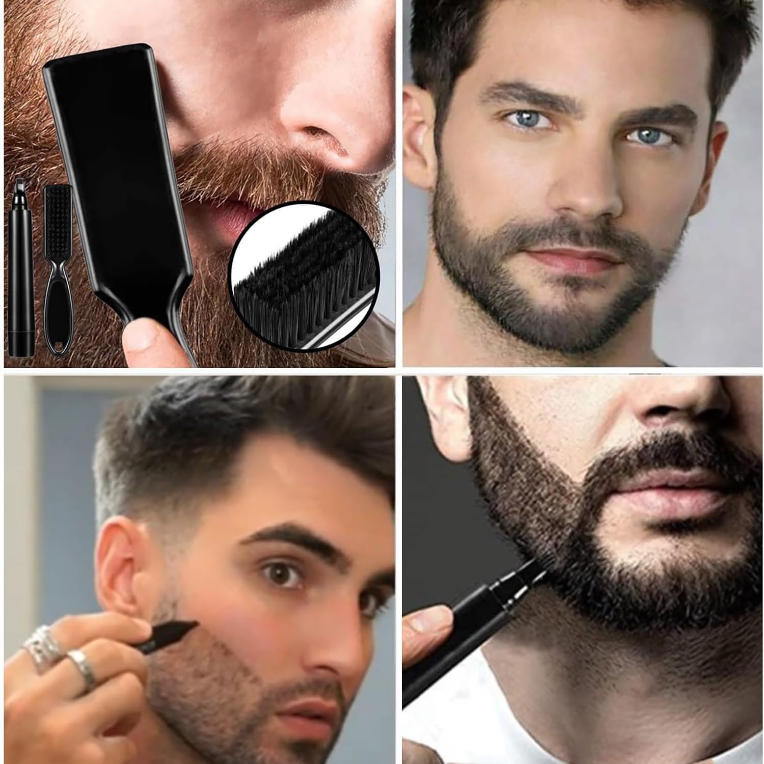 Set di 4 penne Stilografiche per Barba con Spazzola per Barba, Kit Matita Riempitiva per Barba da Uomo, Riempimento Barba Impermeabile, penna per baffi e sopracciglia