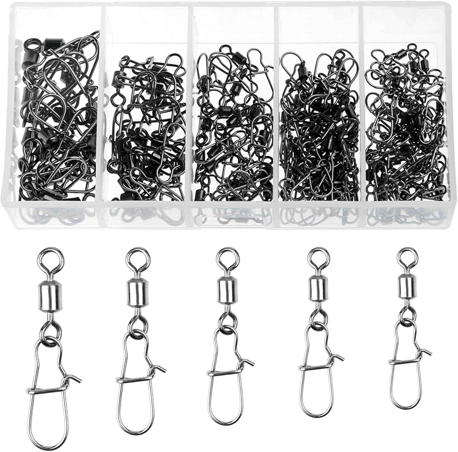 Ysimple 120Pcs Fishing Swivels with Duo Lock Snaps, Barrel Swivel Set