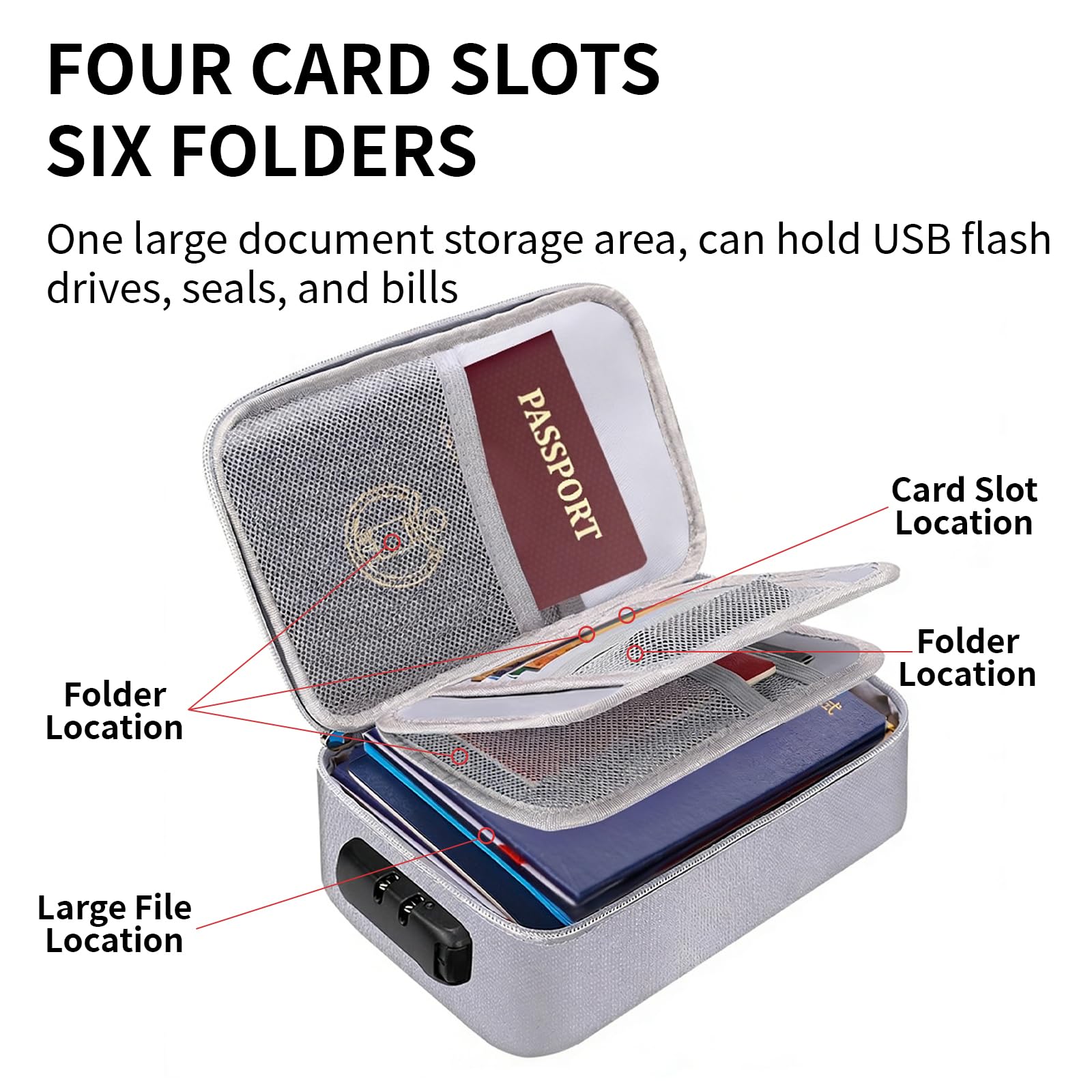 OUKENS Bolsa de Archivo ignífugo con candado, 24x14x7cm Billetera con candado Combinado Maletín Impermeable ignífugo para Pasaporte, Dinero, Certificados, Contratos y Objetos de Valor (Plateado)