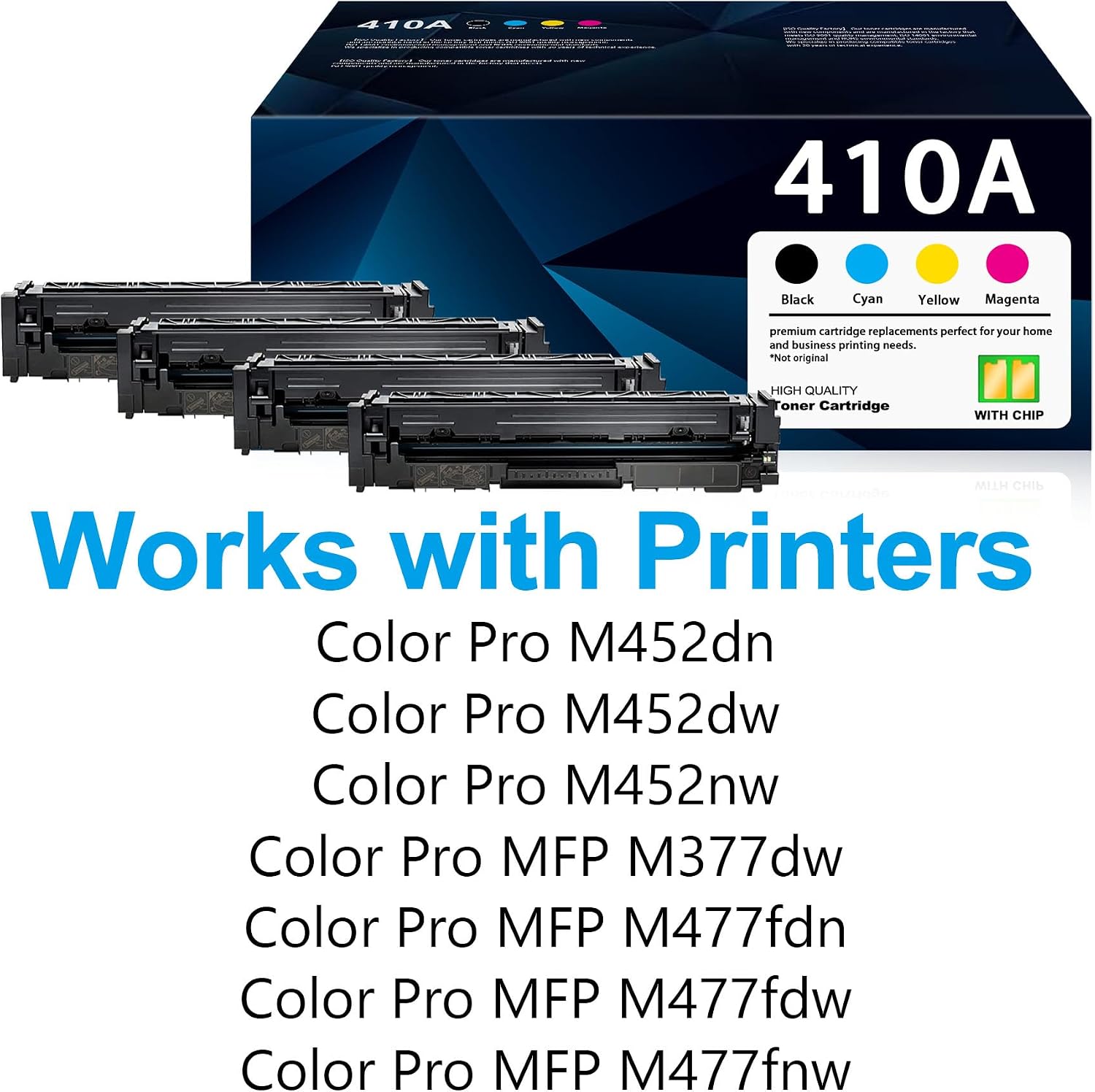 410A Toner Cartridge CF410A CF411A CF412A CF413A 4-Pack Replacement for HP Color Pro M452 Series MFP M377 M477 Series Printer ( Black Cyan Yellow Magenta )