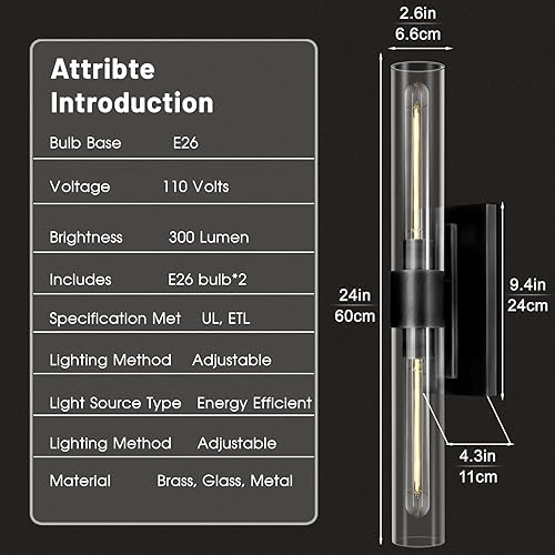 Miniatura 10 de ZHTIECHUI Juego de 2 lámparas de tocador de baño apliques de pared de tubo de cristal base de latón luces de pared de baño luz de pared de mesita de