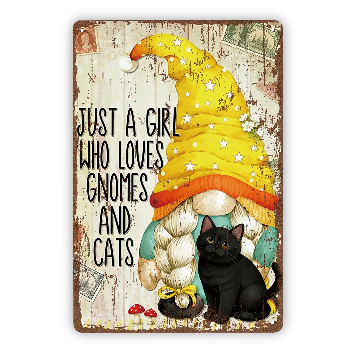 Just A Girl Who Loves Gnomes And Cats Tin Sign