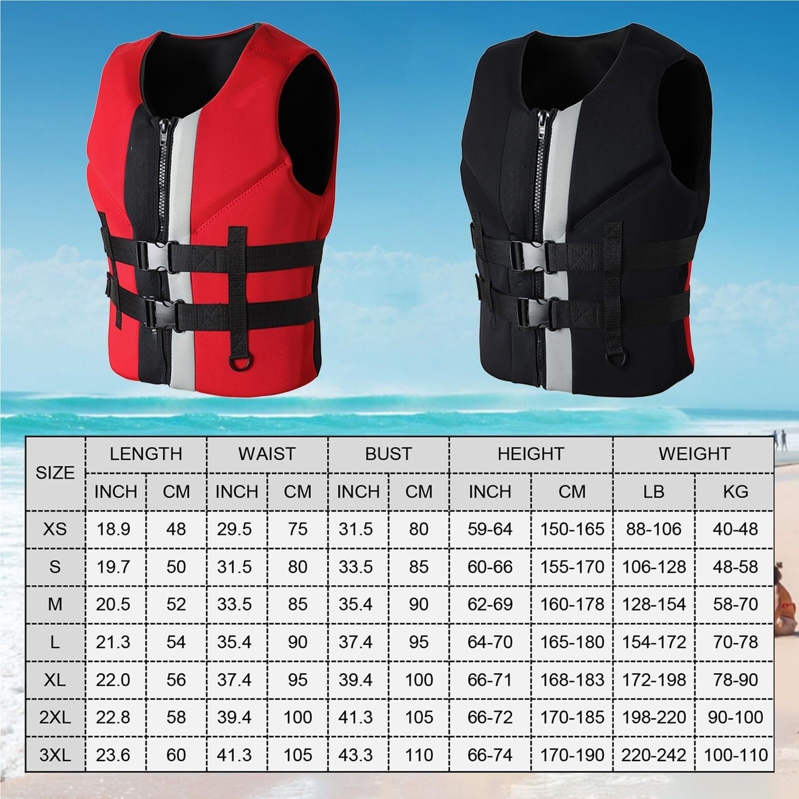 Veste de Kayak Adulte avec Fermeture Éclair, Veste de Kayak Réglable for Kayak, Pêche, Surf, Voile, Natation, Sports Nautiques