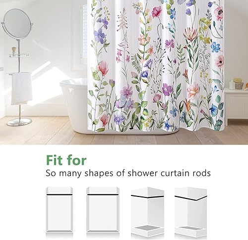Miniatura 5 de FUN WEEKEND Cortina de ducha floral con 12 ganchos, 72 x 72 pulgadas, tela de poliéster impermeable para baño, dobladillo pesado, lavable a máquina,