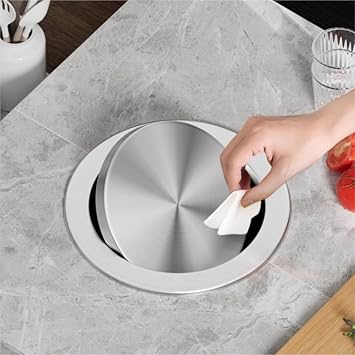 Trash And Waste Chute Lid Recessed Counter Top Covers,Trash Can Stainless Steel Swing Cover For Kitchen, Bathroom, And Home Use, Waste Bin For ProtectionSilver,18-20cm/7-7.9in Opening