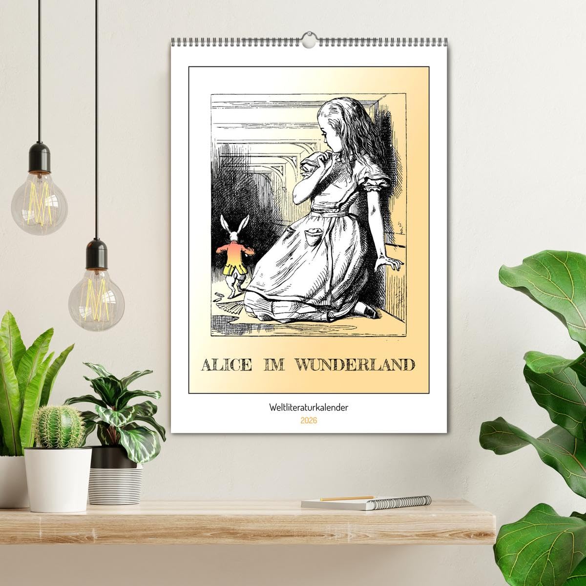 Alice im Wunderland - Weltliteraturkalender (Wandkalender 2026 DIN A2 hoch), CALVENDO Monatskalender: Weltliteratur. Klassiker der Kinderbuch-Literatur als Literaturkalender. (CALVENDO Kunst)