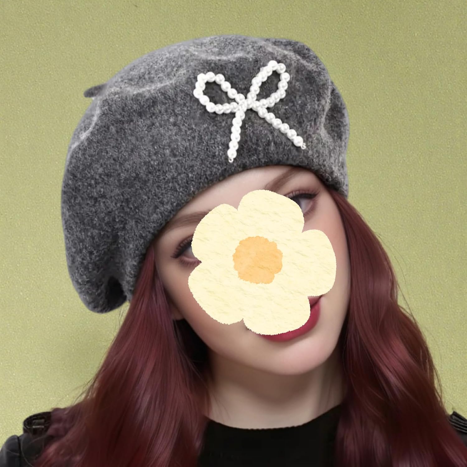Women's Cute Pearl Bow Hat Classic French Beret Winter Artists Cap Gift