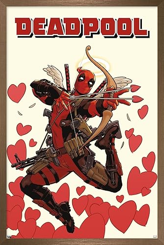 Trends International Marvel Comics Deadpool - Póster de pared de Cupido, 34 pulgadas de largo x 22.4 pulgadas, versión enmarcada en bronce