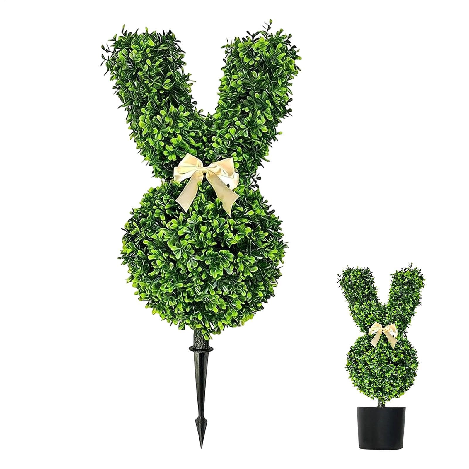 Lapin topiaire artificiel 55cm sans entretien avec piquets pour jardin et balcon