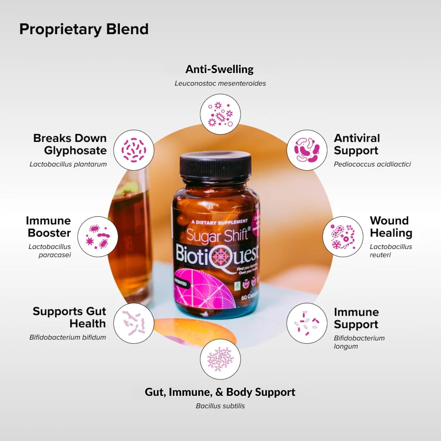 BiotiQuest Sugar Shift Probiotic | Helps Decrease Sugar & Carb Cravings and Supports Digestive Balance | 22 Billion CFU | Non-GMO, Gluten-Free, & Vegan | 60 Servings