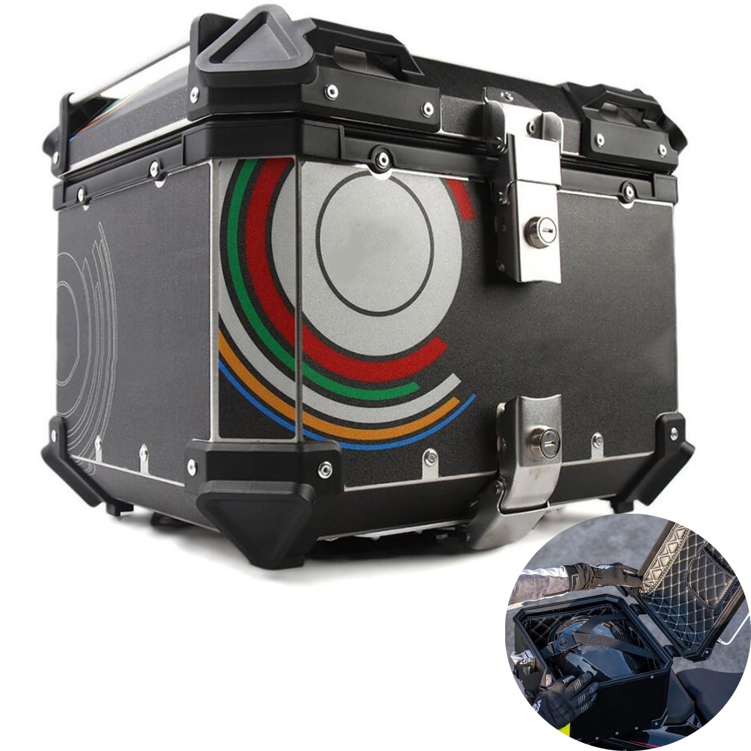 Top Case Moto Universel en Aluminium 36L à 65L Coffre étanche pour Scooter