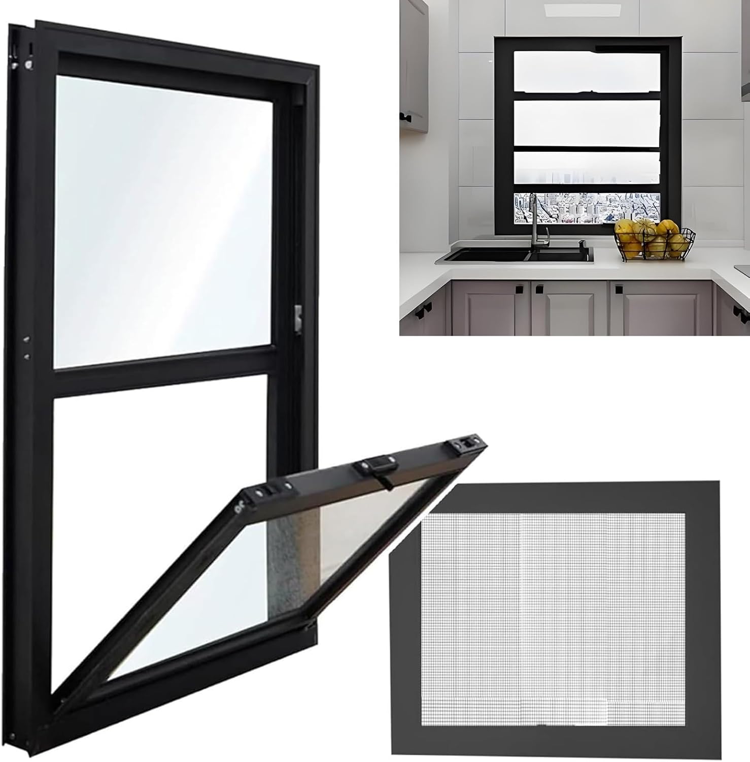 YVYKFZD Ventilation Shed Window, Vertical Sliding Windows, Lockable Mobile Home Windows, Basement Replacement Windows with Screen for Restaurants Kitchen Shop Garage(WxH 12x35in/30x88cm)