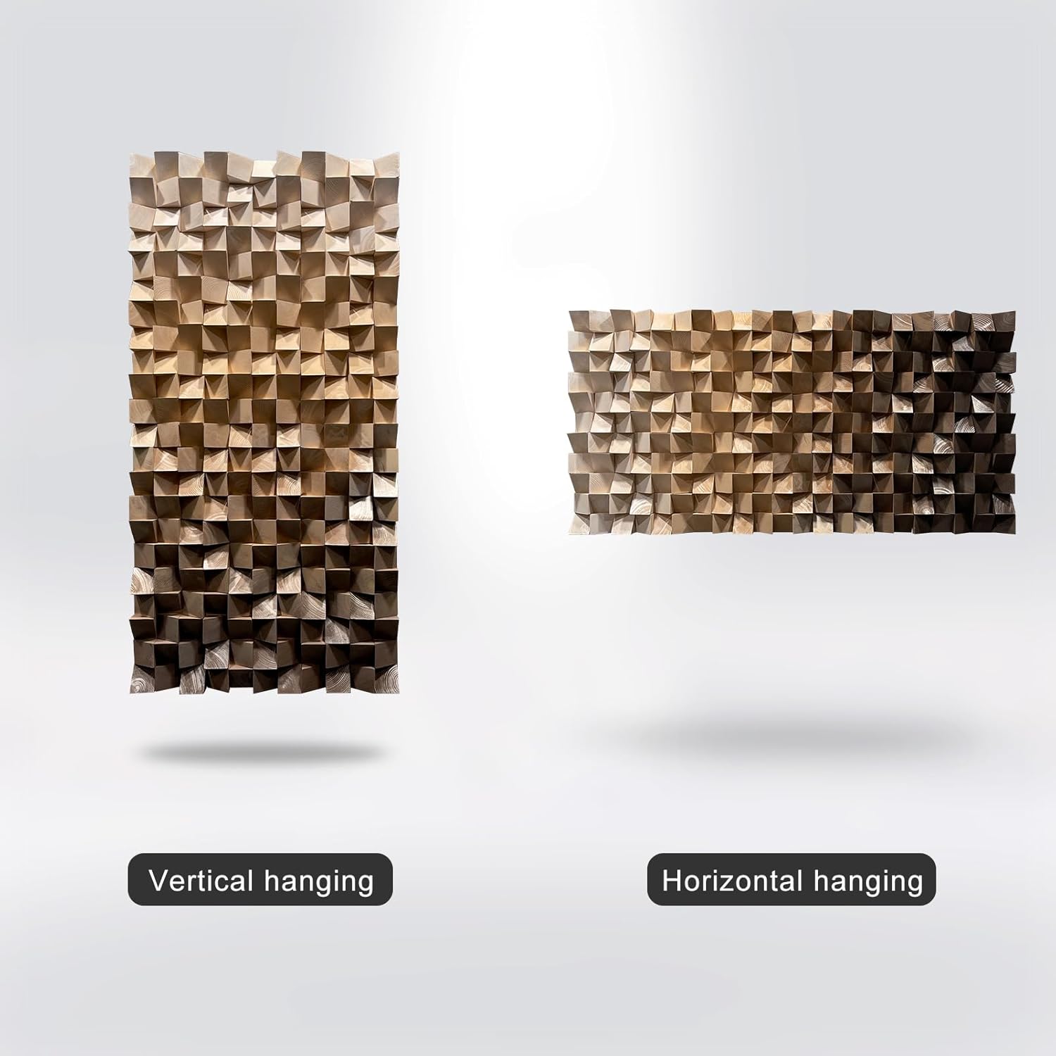 BrightA Large-scale three-dimensional geometric wooden art piece with gradient colors for wall decoration. A cozy decorative item for living room and bedroom. Abstract triangular wooden block scene 15.7"x31.5"