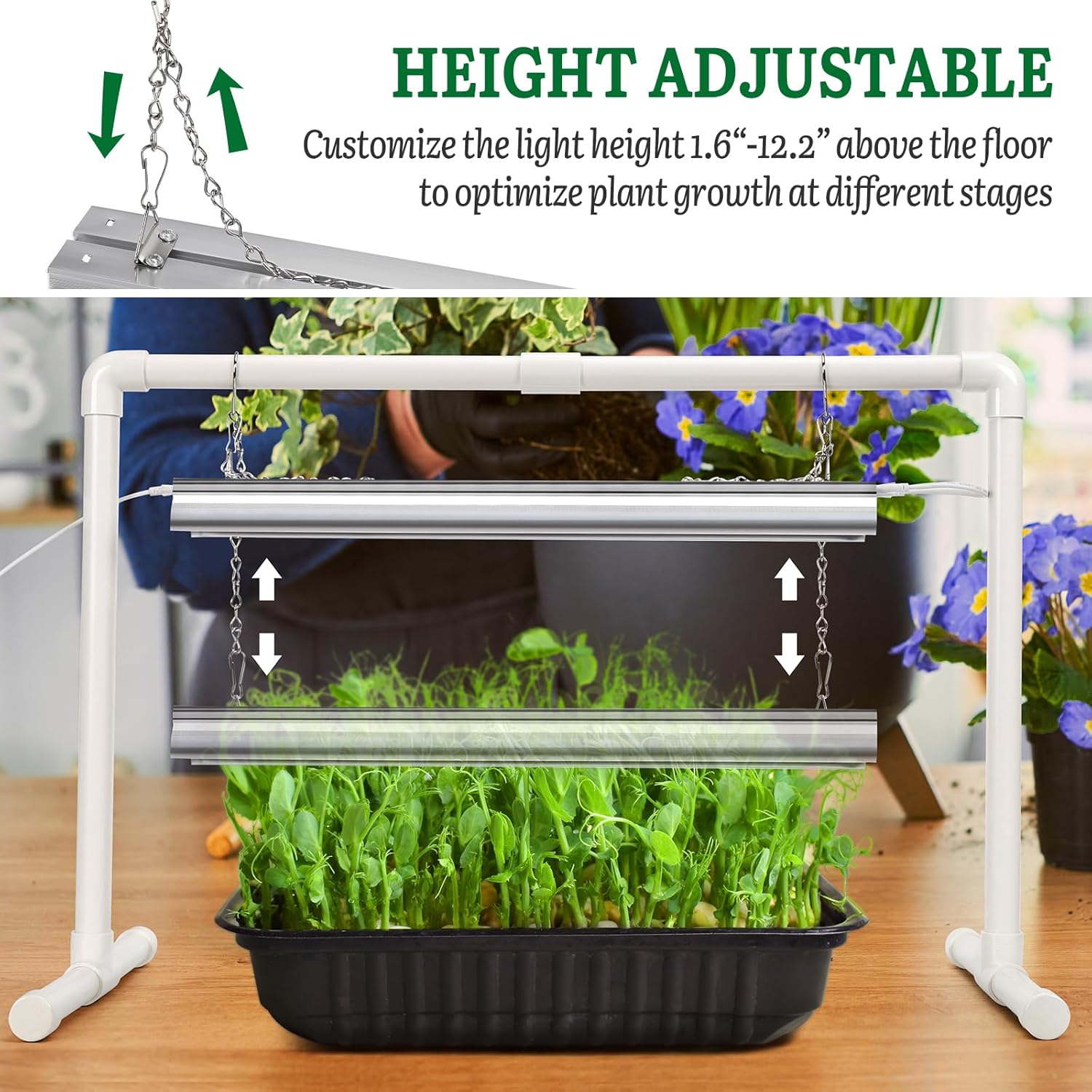 SOLIGT Grow Lights for Seed Starting, 2FT LED Full Spectrum Seedling Grow Lights with 4 Brightness & 8/12/18H On Timer, Adjustable Height Stand for Indoor Plants, Seedlings, Herbs & Vegetables