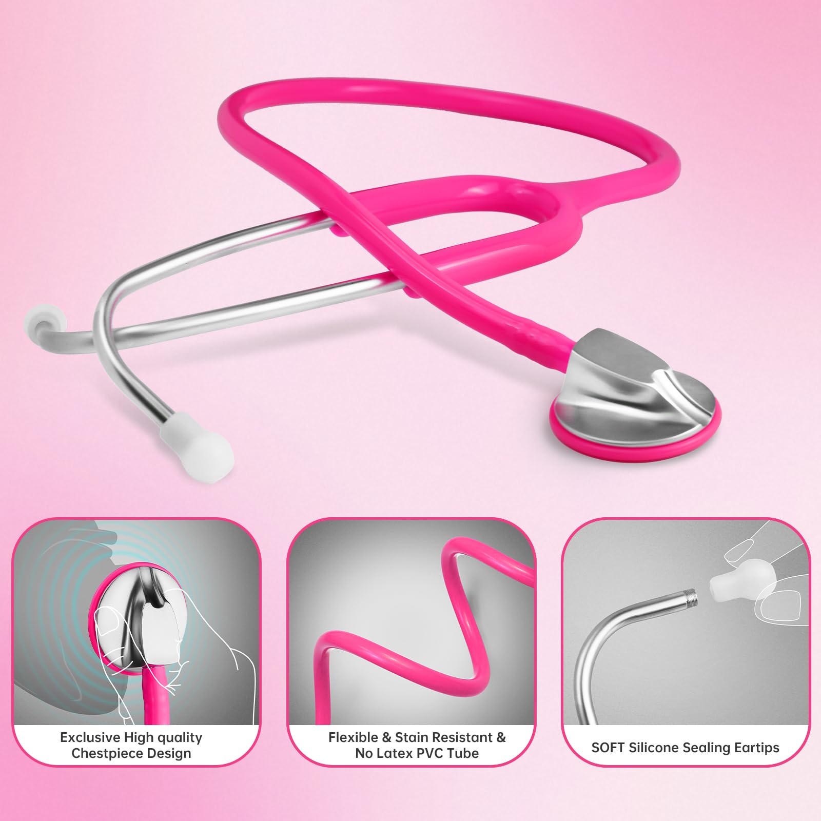 Scian Kit per infermiere da 13 pezzi, essenziale per il lavoro, regalo perfetto per studenti di medicina, borsa portatile con stetoscopio, sfigmomanometro, otoscopio, diapason, forbici mediche (rosa)