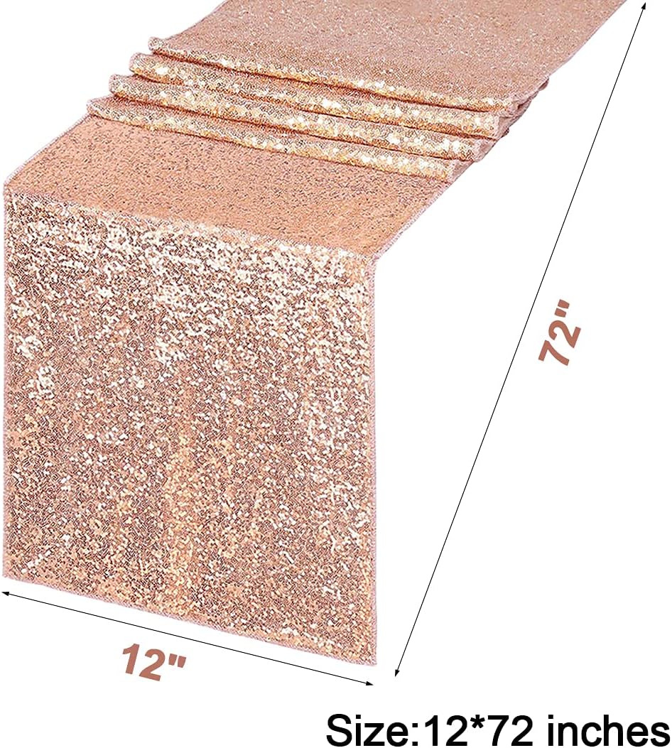 Juya Delight 12"x72" Rose Gold Sequin Table Runner for Party Dinner Banquet Festival Wedding Anniversary Exhibition Dessert Table