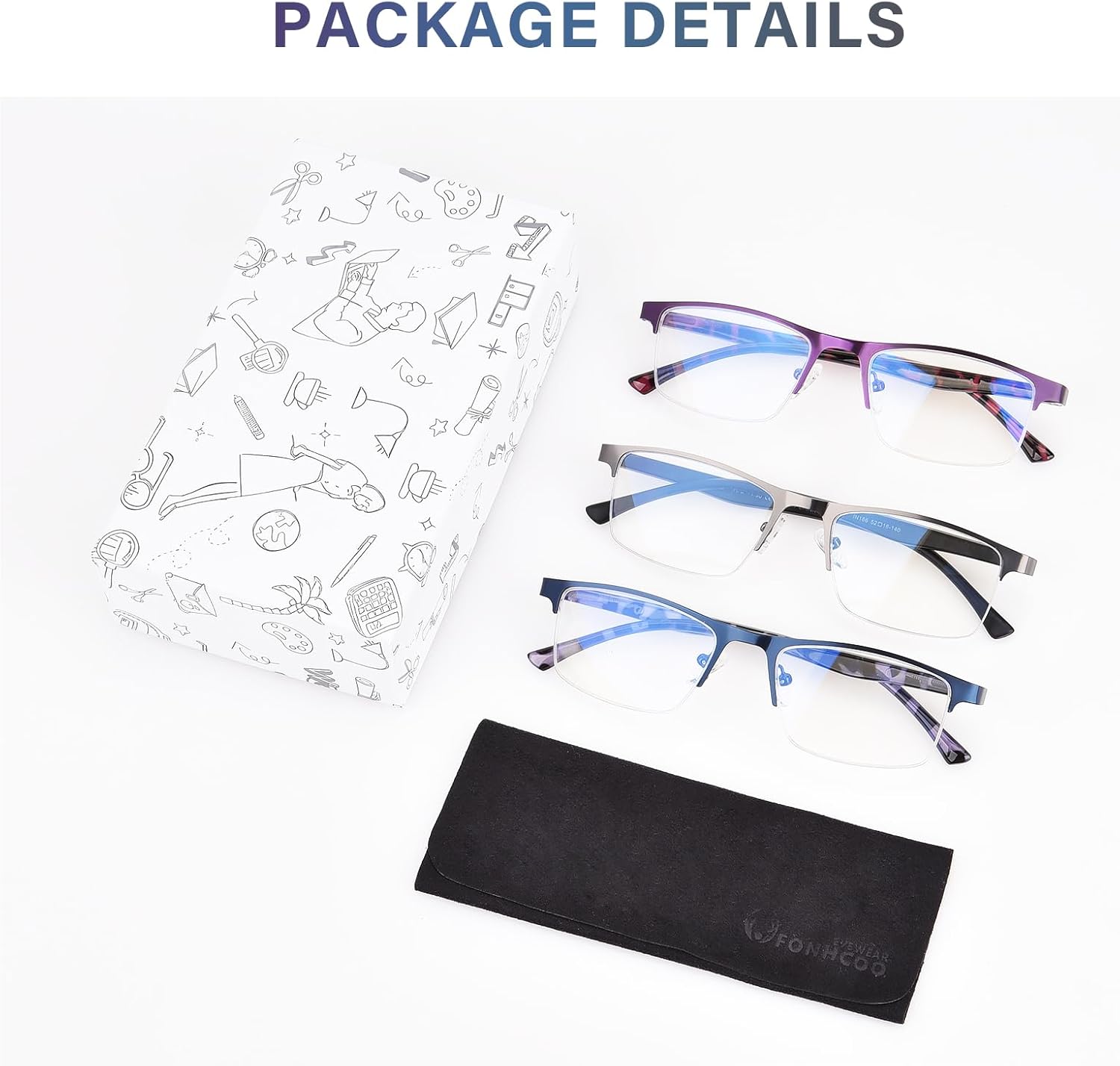 FONHCOO Reading Glasses for Women Men, Blue Light Blocking Reading Glasses Metal Half Frame Computer Readers Anti UV/Glare - Image 7