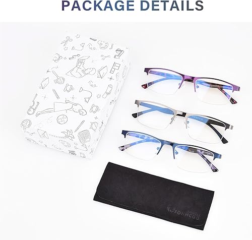 Miniatura 7 de FONHCOO Lentes de lectura para mujeres y hombres, con bloqueo de luz azul, lentes de lectura de metal con medio marco para computadora para lectura