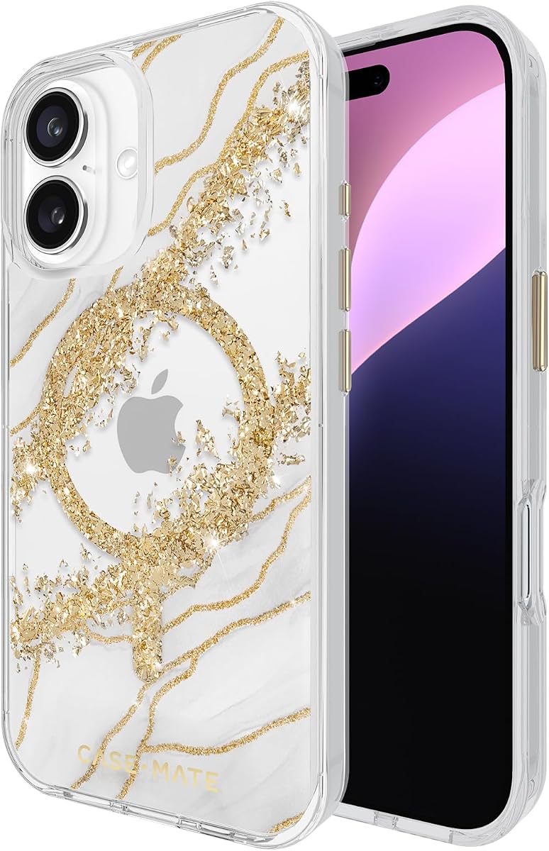 Estuche Case-Mate para iPhone 16 - Estuche para teléfono MagSafe - Karat Granite | Compatible con MagSafe - Elegante funda de mármol para teléfono con protección contra caídas de 12 pies - Cubierta magnética premium para iPhone 16