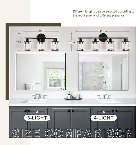 Miniatura 5 de Lámparas de baño de cristal, accesorios de iluminación de baño sobre el espejo, modernas luces negras de tocador de 3 luces para espejo, baño,