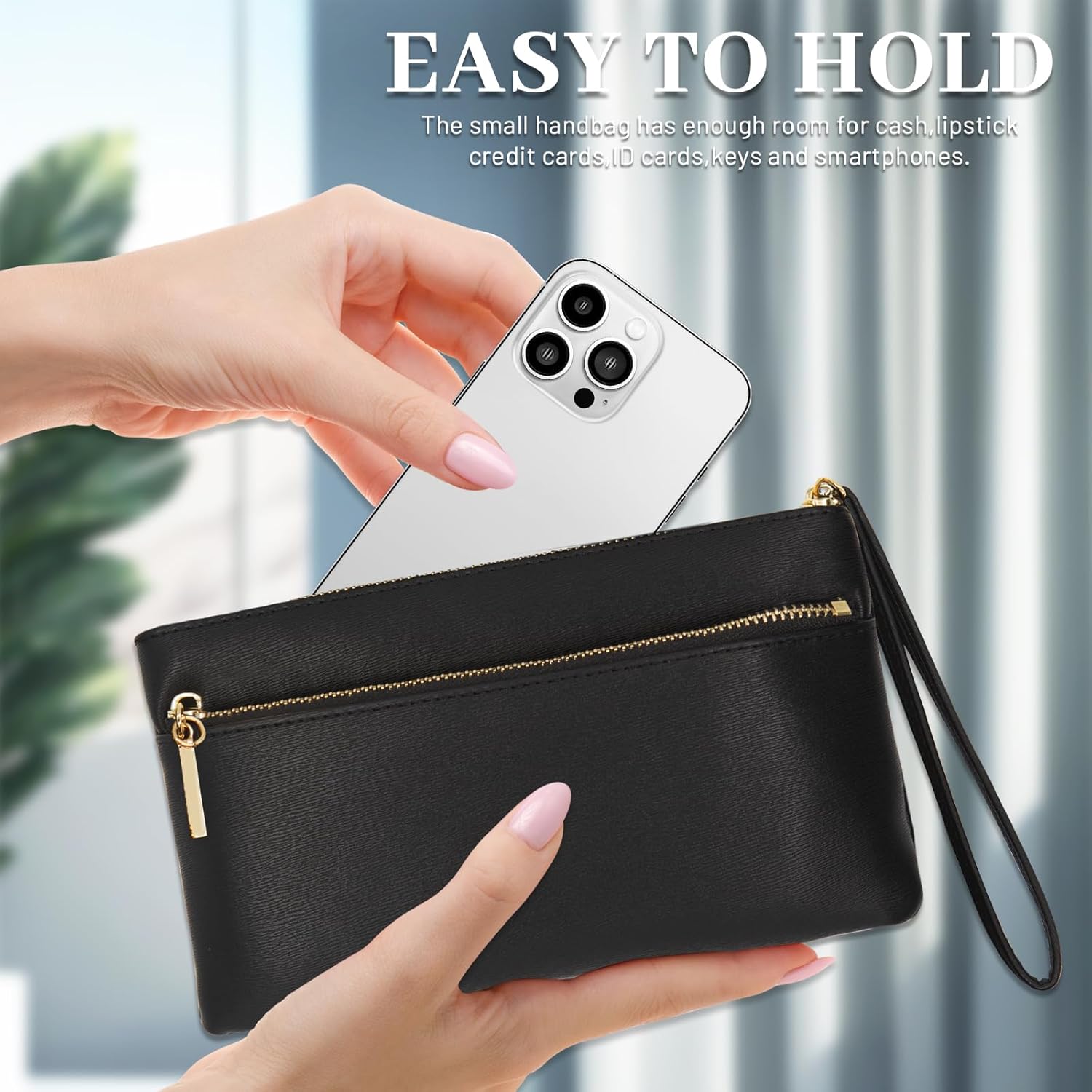 LJCZKA Small Leather Wristlet Wallet for Women Clutch Handbags Purses Cellphone Credit Card Holder Pocket with Wrist Strap - Image 7