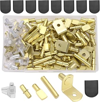112 Pcs 5 Styles Shelf Nail kit, Metal Nickel Plated Shelf Support pin, Silicone Cover, Suitable for Kitchen Cabinet, Bookcase Support pin and pin Gold