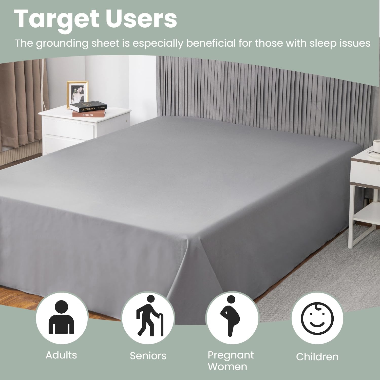 GLUYOHEY Grounding Flat Sheet King Size (105"x102") Conductive Silver Fiber Earthing Bed Sheets with Grounded Cord Reconnect with Earth’s Energy for Better Sleep and Enhanced Wellness, Gray