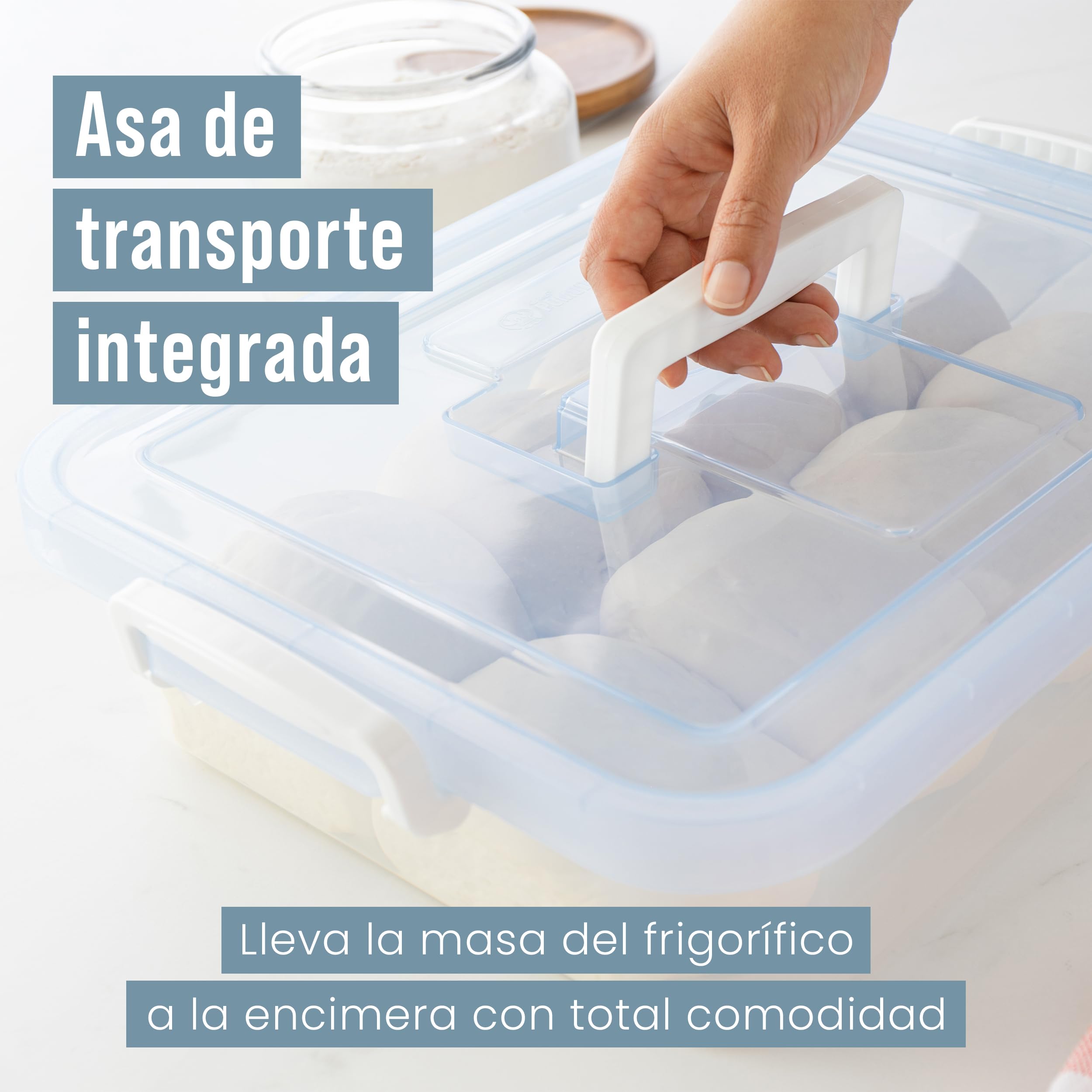 Chef Pomodoro Caja con Tapa para Fermentar Bolas de Masa de Pizza, Contenedor Plástico, Caja Transparente con Práctica Asa de Transporte (Azul, 44 x 34 cm (Paquete de 2))