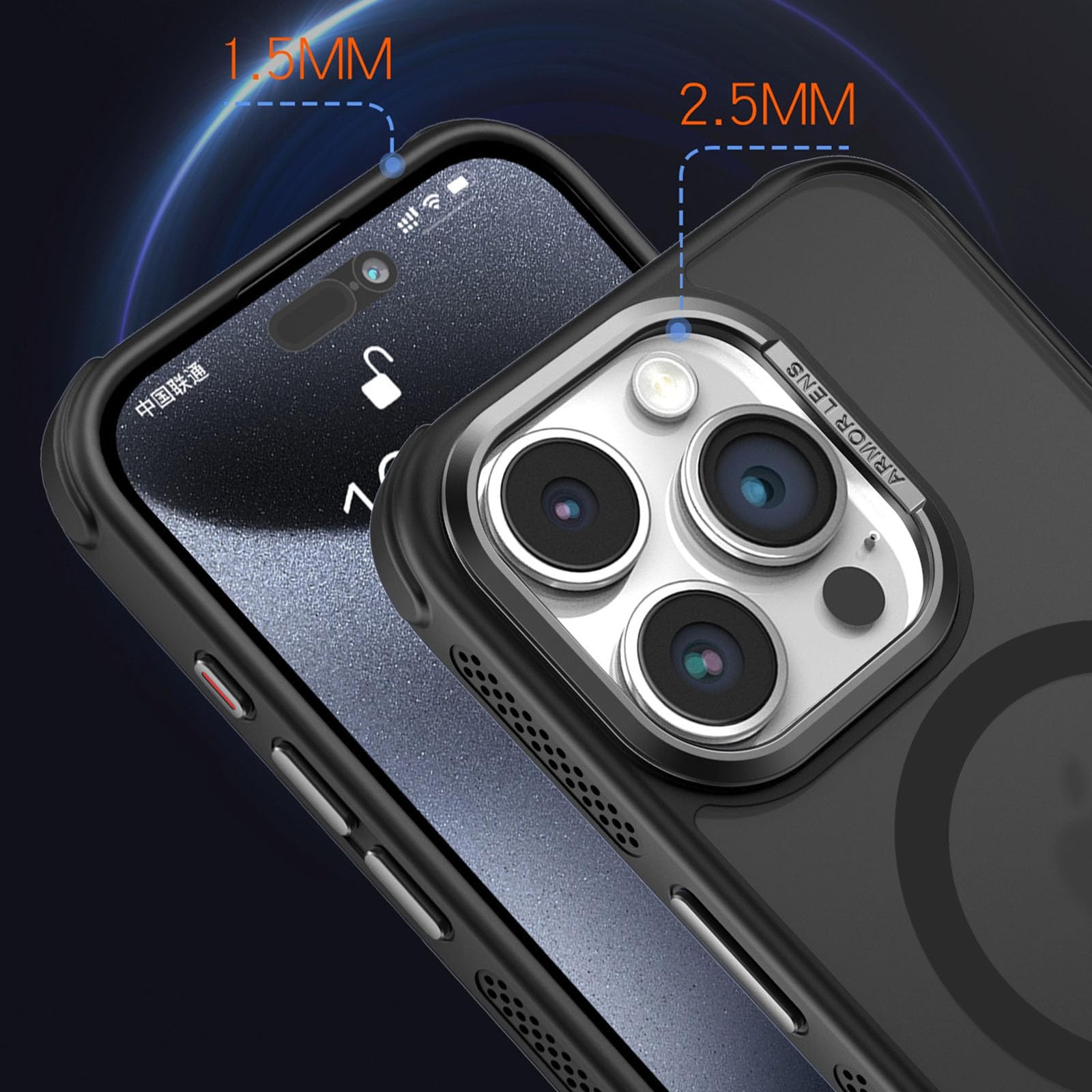 Magnetische Hülle für iPhone 16 Pro Max/16 Pro/16 Plus/16, Metall Button Handyhülle Support Kabelloses Laden rutschfest Schutzhülle,Schwarz,16