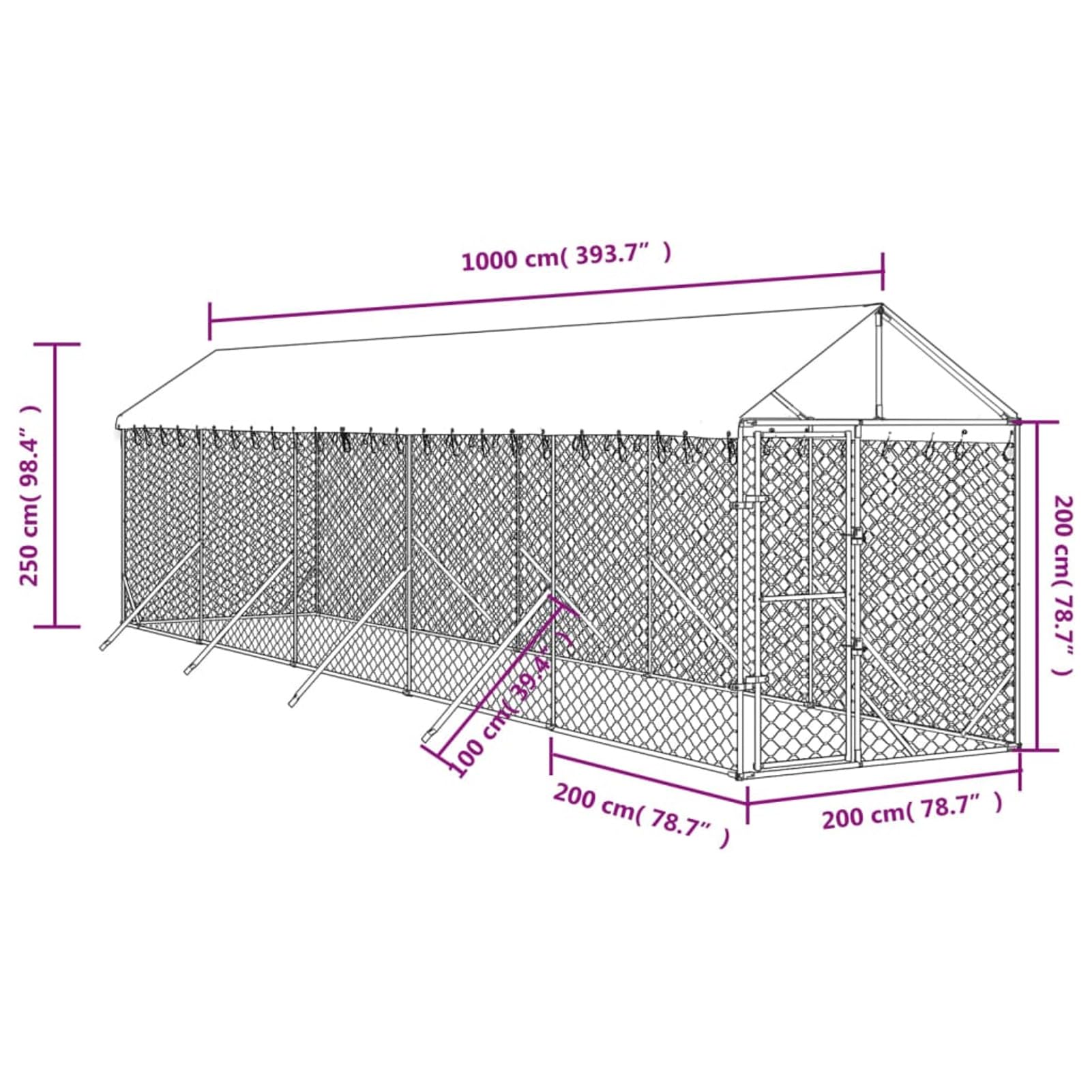 Klatka dla psa z dachem Kennel dla psa na zewnątrz ogrodzenie dla psa ocynkowana stalowa siatka kojec dla zwierząt z zamkiem drzwiowym-2 x 10 x 2,5 m