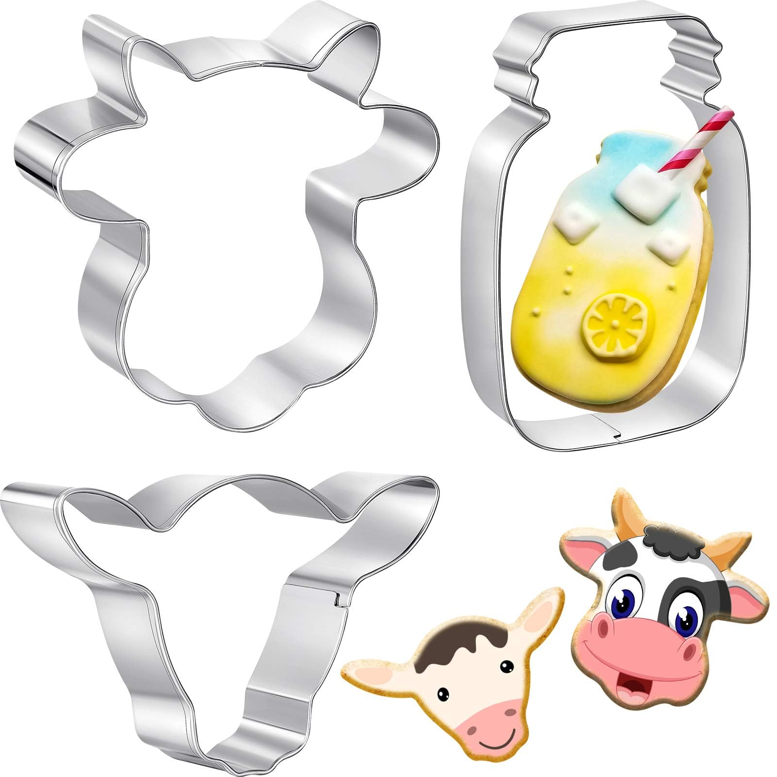 Cows Cookie Cutters Set 2 Styles Metal Cows Head Cookie Cutters and Mason Canning Jar Shape Cookie Cutter for Cookie Mold