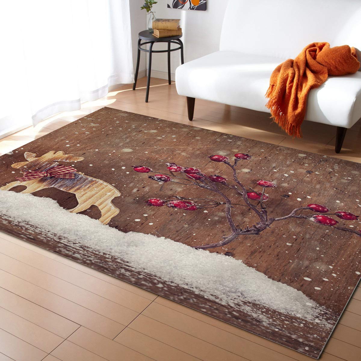 Alfombras De Estar Navidad Red Berry Granja Rama Xmas Elk Invierno Reno Fácil Limpieza Alfombrilla Duradero,Premium Felpudo Entrada Casa para Decorativa Tienda Oficina 120X160Cm