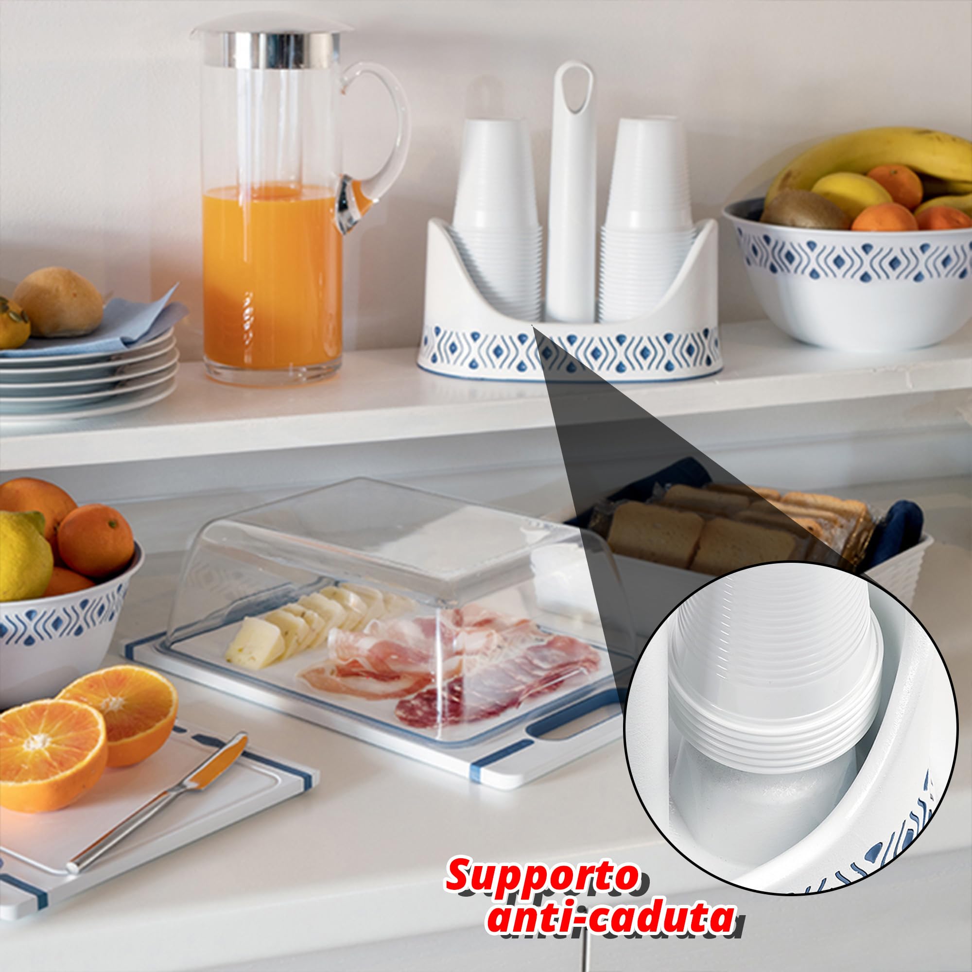Sicignano | Set Portarotolo Portatovaglioli Portabicchieri, Linea Tosca, Plastica BPA Free - Facile da Spostare, Lavabile in Lavastoviglie, Elegante - 100% Made in Italy (Grigio/Bianco)