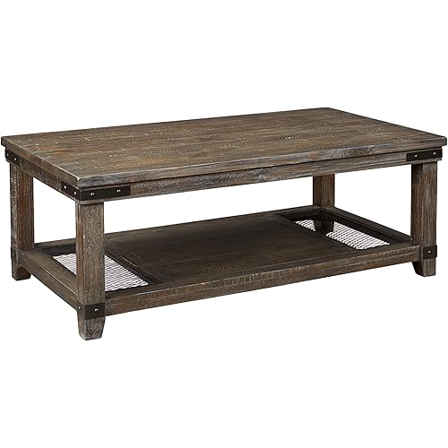 Signature Design by Ashley Danell Ridge Rustic Rectangular Coffee Table with Iron Accents, Brown
