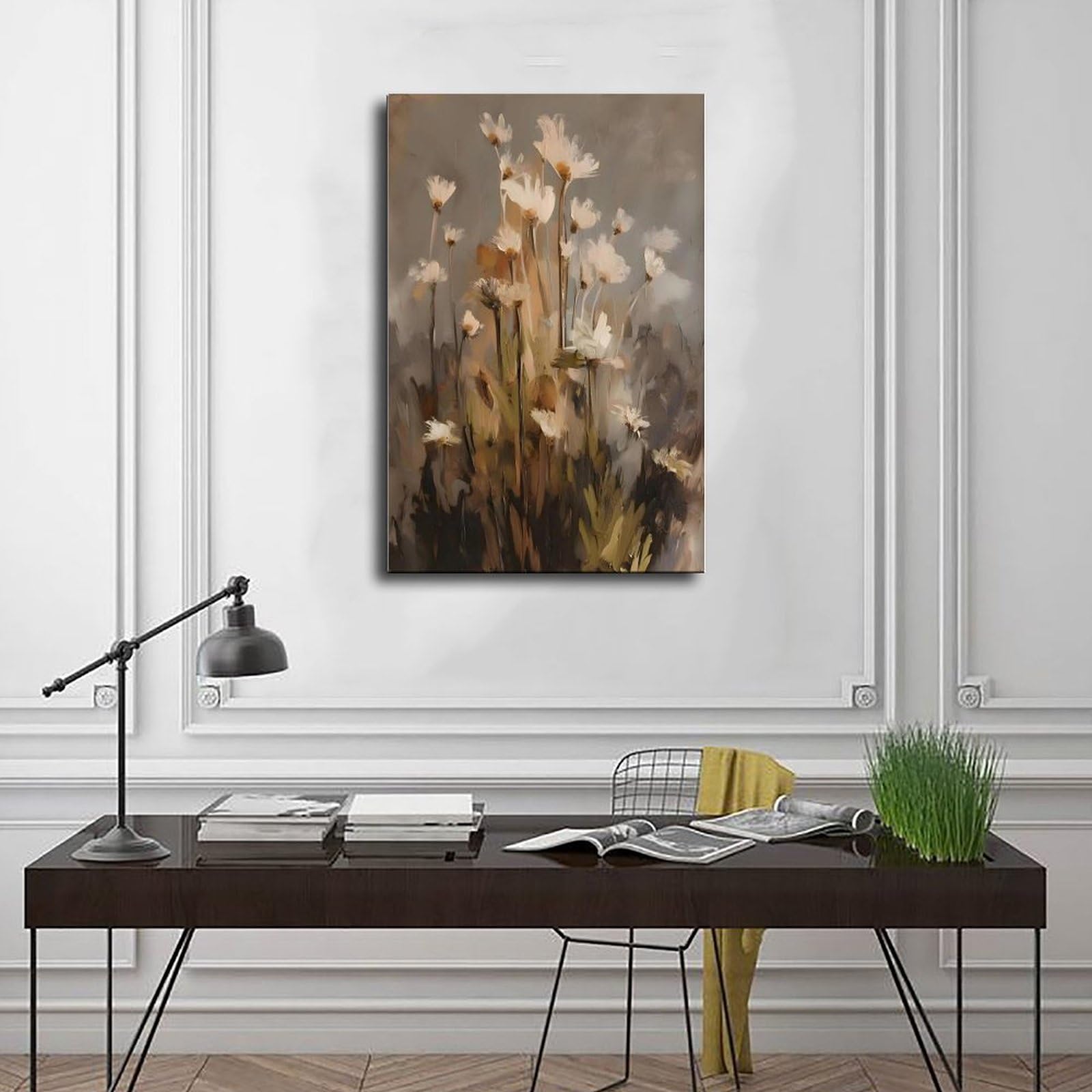 Wandkunst, Leinwandposter, Motiv: neutrale Wildblume, Schlafzimmer, Landschaft, Büro, Raumdekoration, Geschenk, 50 x 75 cm