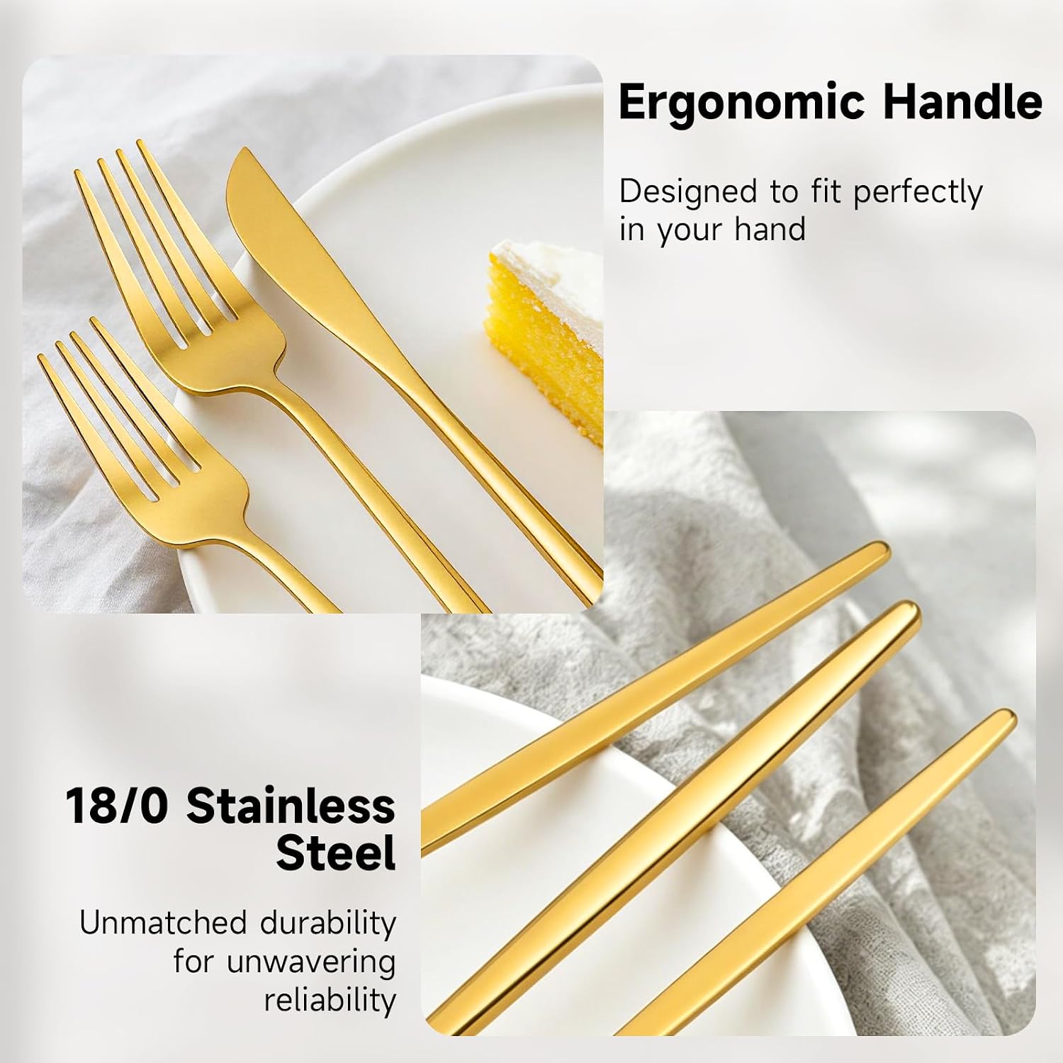 Gold Silverware Set for 8, 40 Piece Stainless Steel Flatware Cutlery Set