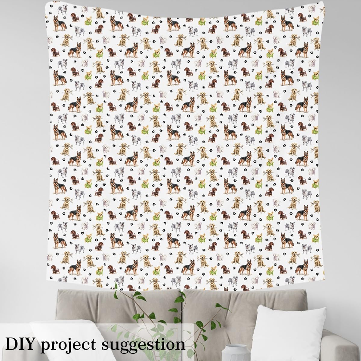 Feelyou Cute Dog Decor Waterproof Outdoor Fabric 2 Yard Puppy Dog Fabric by The Yard Kids Ultra Soft Cute Cartoon Upholstery Fabric for Chairs Kawaii Animal Reupholstery Fabric Decor Room Decor