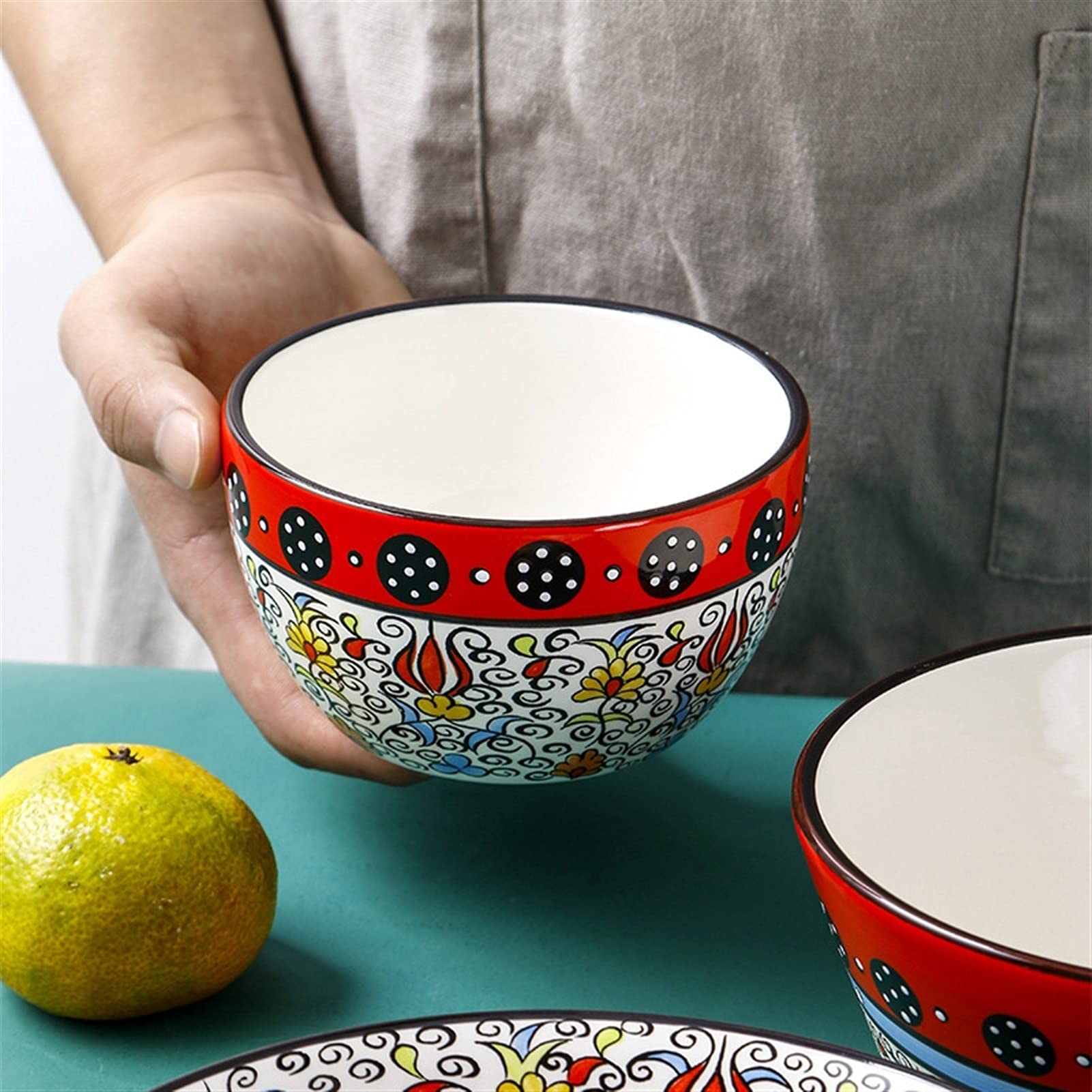 Miski do serwowania talerz ceramiczny salaterka materiał kreatywny zachodni talerz jedzenie siatka czerwony talerz okrągły talerz obiadowy rodzina talerz do steków miska na ryż miska na płatki (kolor: A)