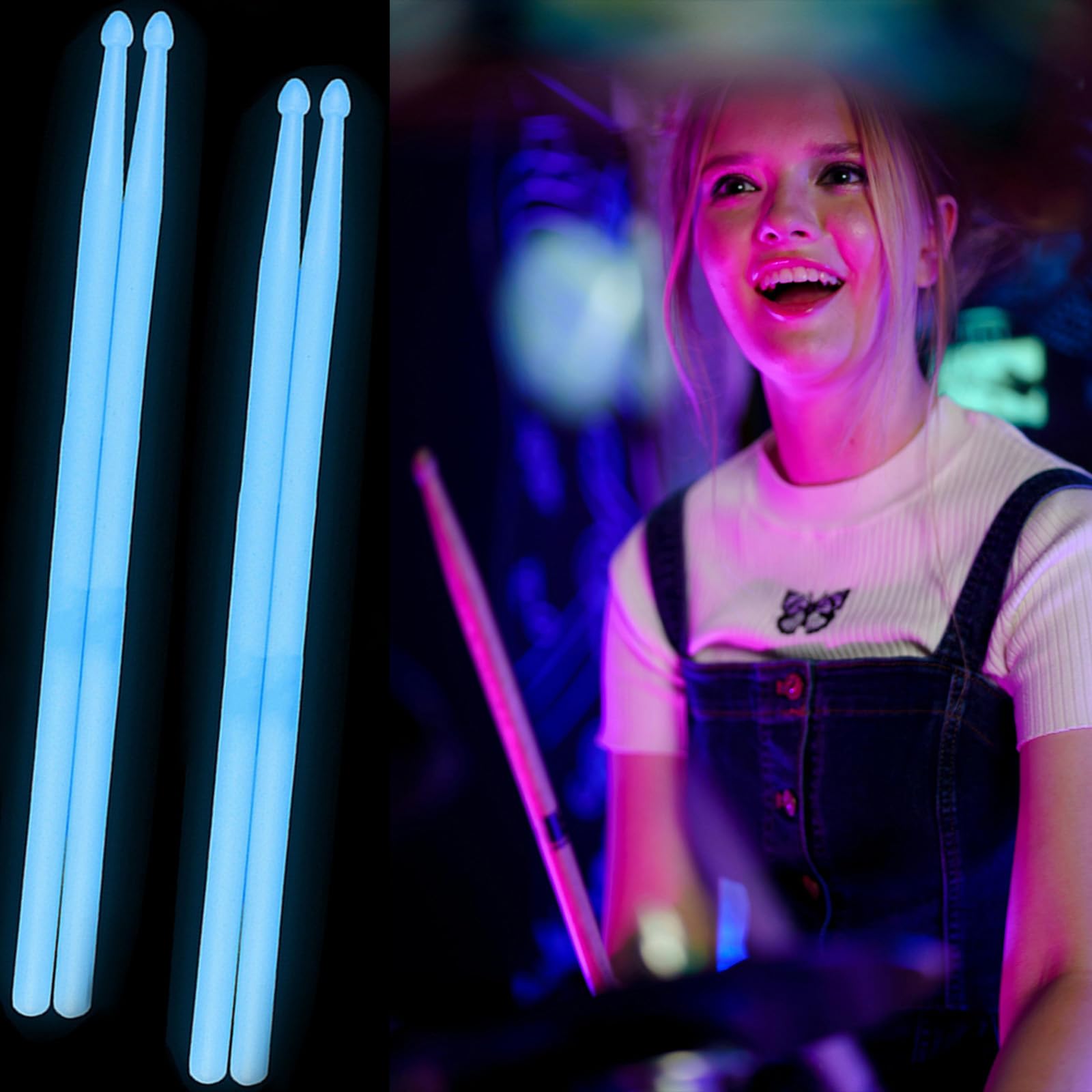 Light Up Drum Sticks 2 Pairs, 5A Luminous Light Up Drumsticks, Bright Luminous Glow in The Dark Drumsticks, Personalized Drum Sticks for Adults Kids Professional Drummer Gifts Drum Accessories
