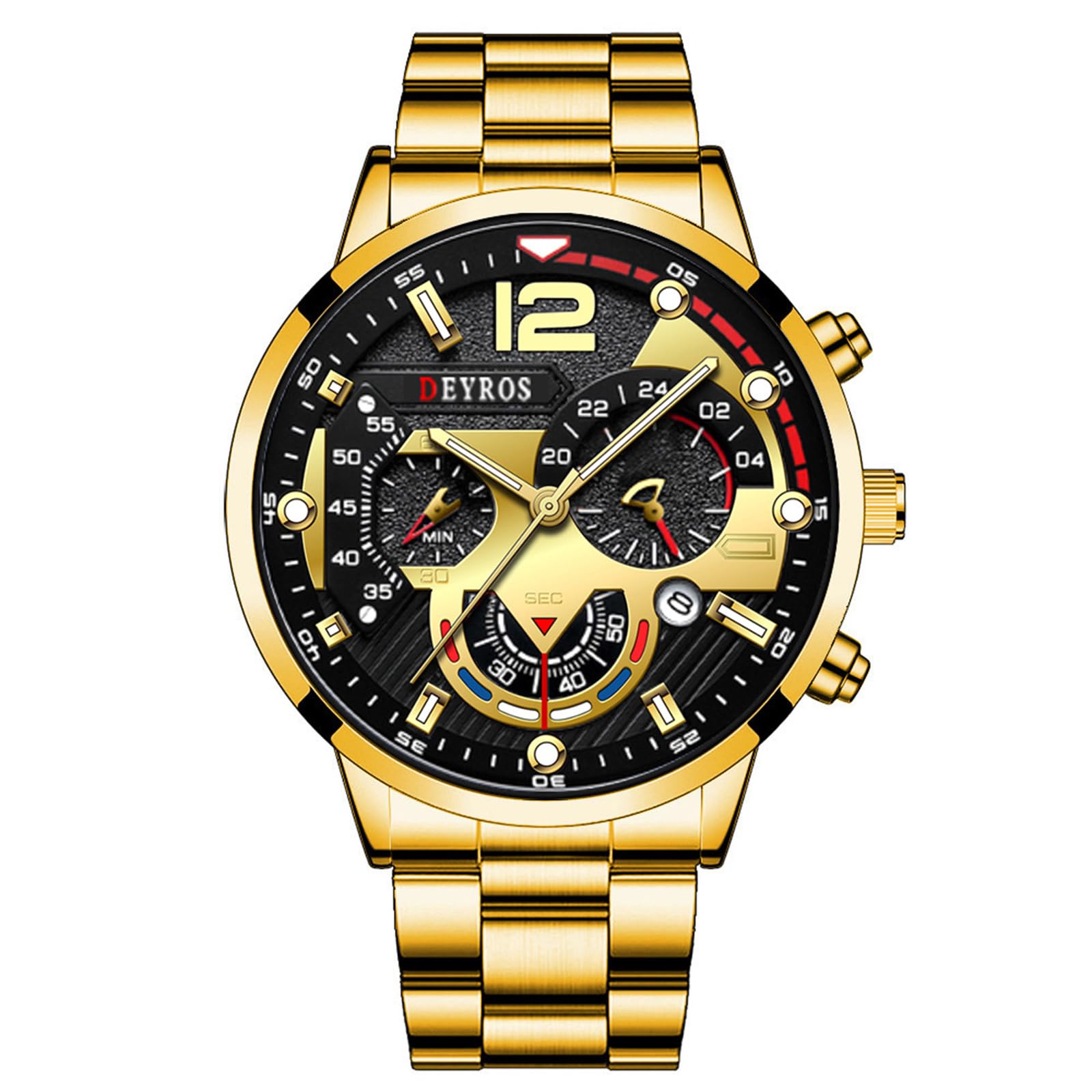OIDEA Relojes Analógico Redondo Hombre: Reloj de Cuarzo Empresa con Decoración de Tres Ojos para Caballero Correa de Aleación Luminoso Extraíble - para Ocio Negocios Regalos