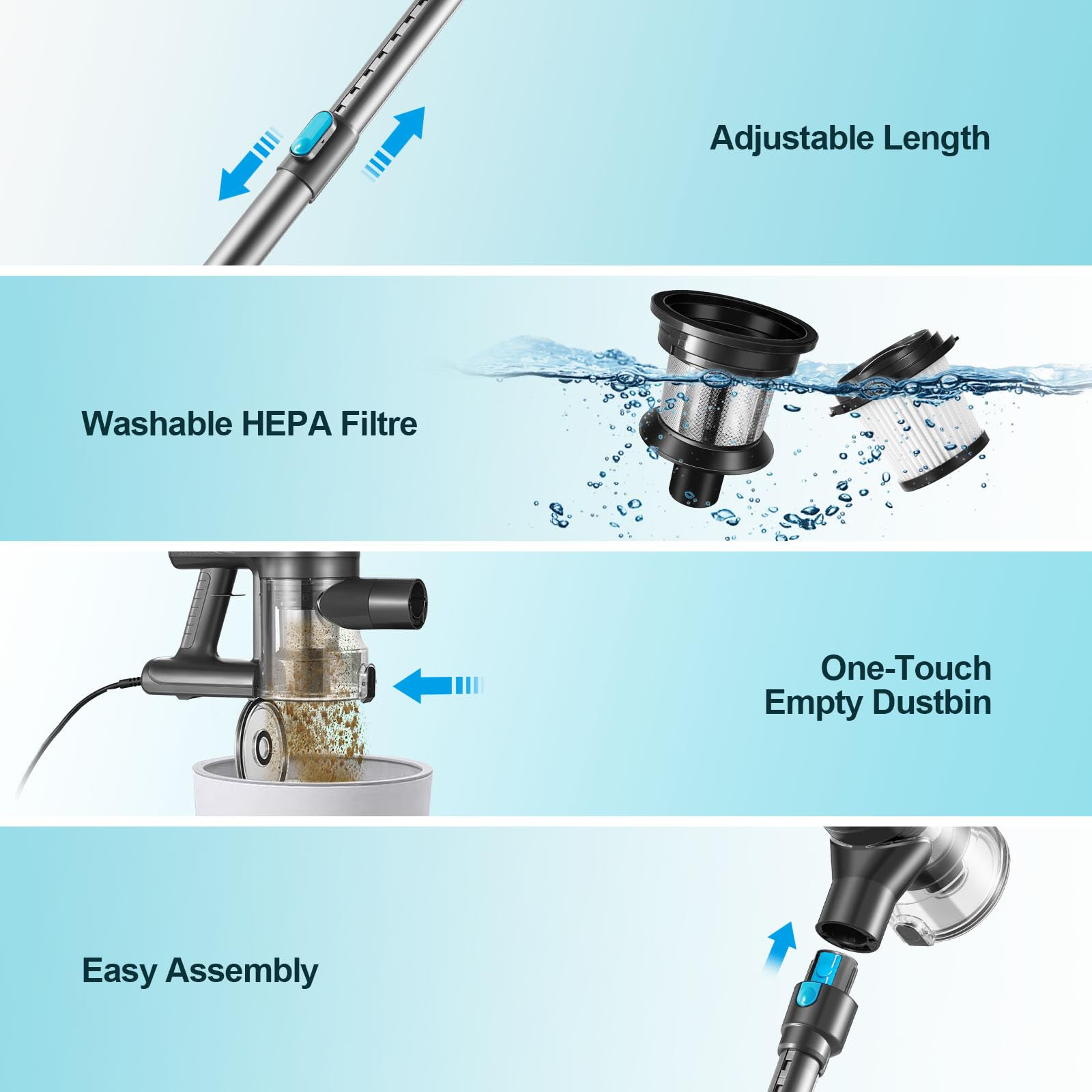 Moolan Corded Stick Vacuum Cleaner, 18Kpa Powerful Suction, 6 in 1 Lightweight Vacuum with LED Lights, 600W Multiple Surfaces Vacuum Cleaners for Home Pet Hair Hard Floor