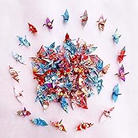 LotusMann 100PCS Tiny Premade Washi Paper Origami Cranes - Handmade Yuzen Chiyogami for Weddings, Baby Showers, Christmas Gifts & Party Favors