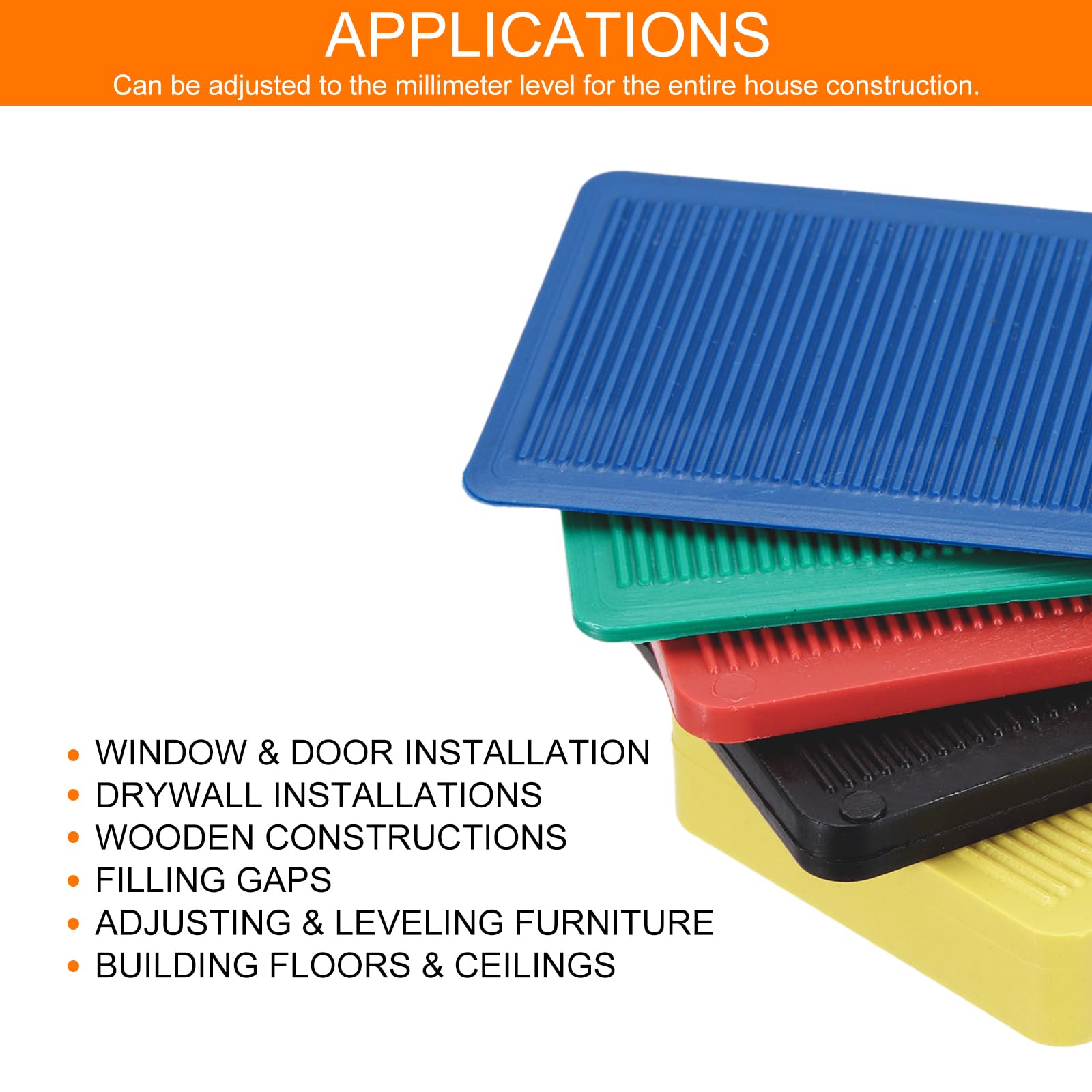 QUARKZMAN 120pcs Cuñas Plásticas Kit, 60x40x20/10/5/3,5/2,8/2mm Espaciadores de Plástico Cuñas para Azulejos Placas de Compensación Niveladores Flexibles para Ventanas Muebles Puerta
