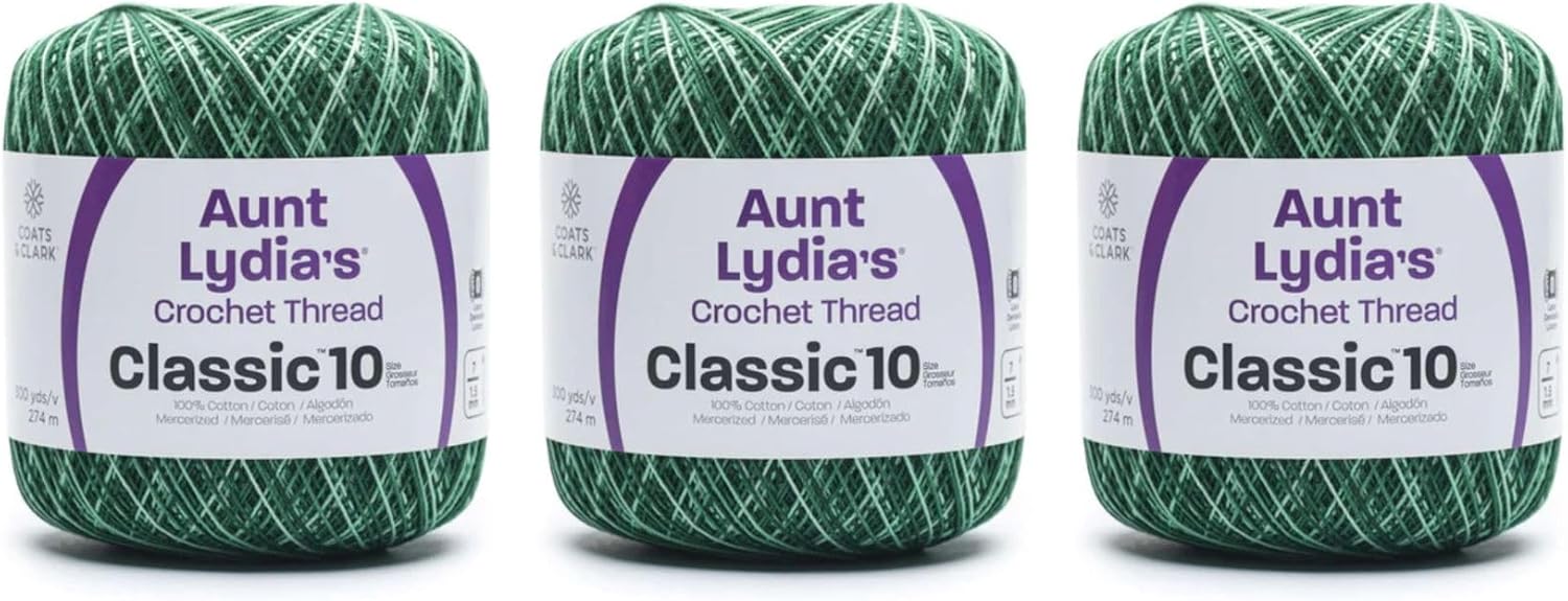 Aunt Lydia Classic Spring Greens Crochet - 3 Pack of 300y/274m - Cotton - Gauge 10 - Crochet