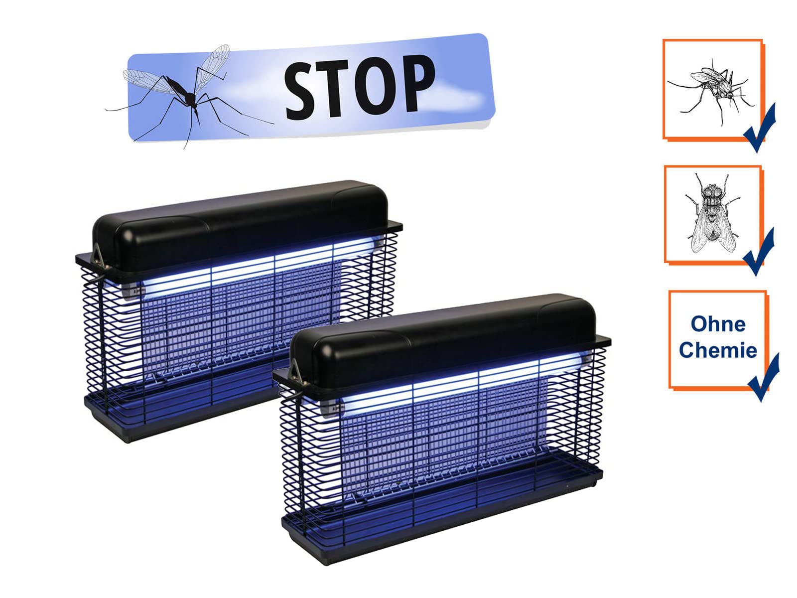 Juego de 2 Trampas Matamoscas para Mosquitos (2 x 15 W, Luz Ultravioleta para 100 m²)