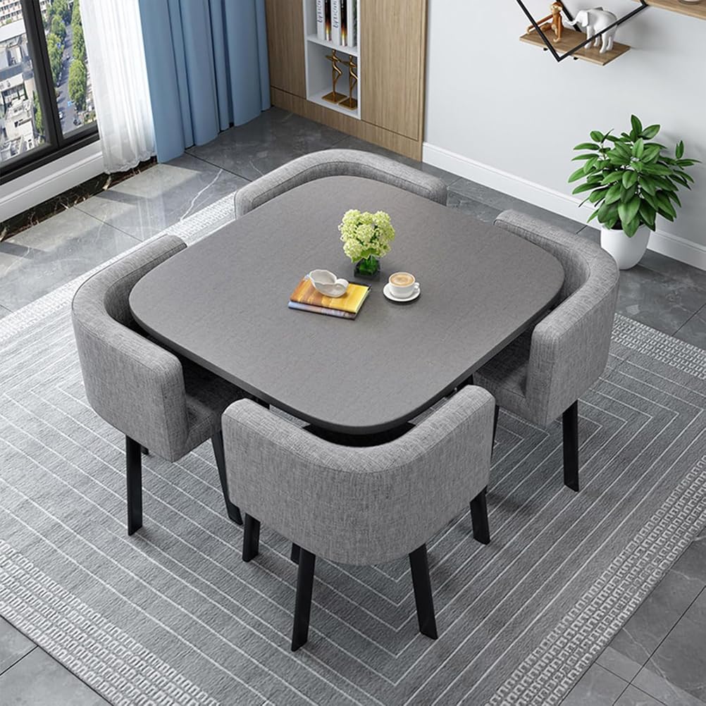 AYCDL Modern Dining Table Set with 4 Durable Chairs Compact Round/Square Kitchen Furniture Ideal for Home Conference and Meeting Rooms 90cm Size Stylish Rec,31-90cm