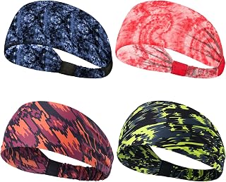 Obacle Headbands for Men Women Sweat Bands Non Slip Breatheable Durable Head Band Outdoor Sports Yoga Gym Running, 4 Pack