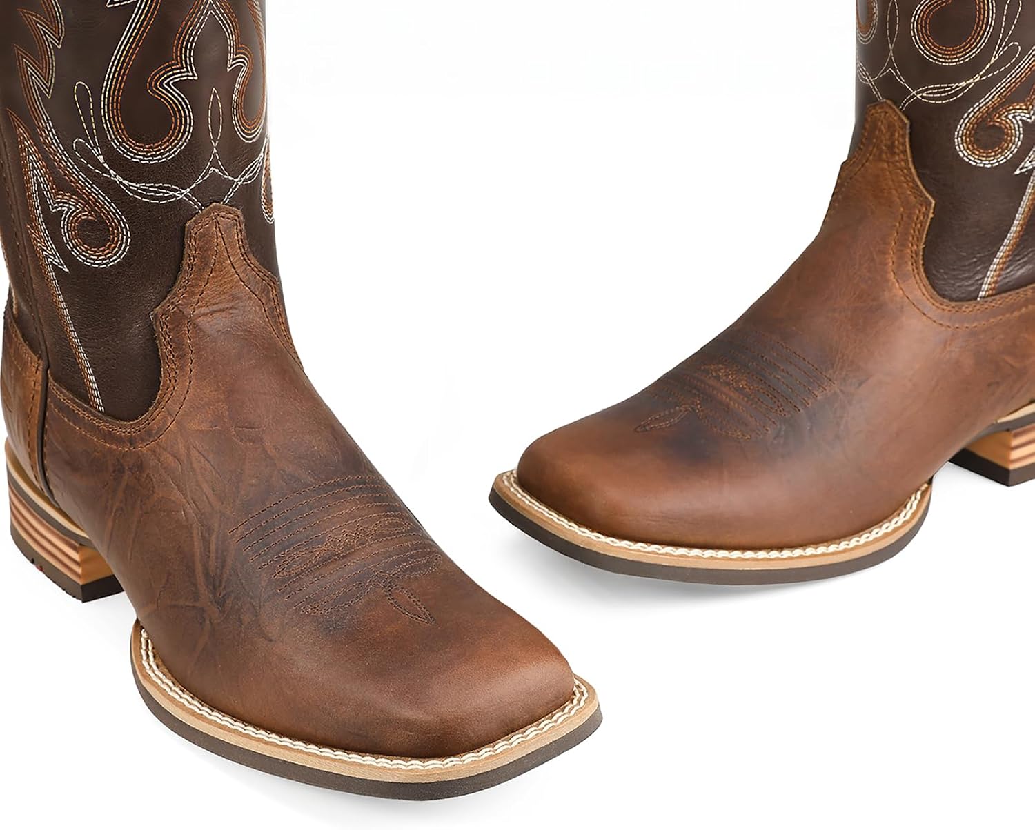 Palitutu Women's Cowboy Boots Full Cowhide Leather Mid-Calf Cowgirl Boots Pull On Western Boots Embroidered Premium full-grain leather pair with jeans, dresses, shorts