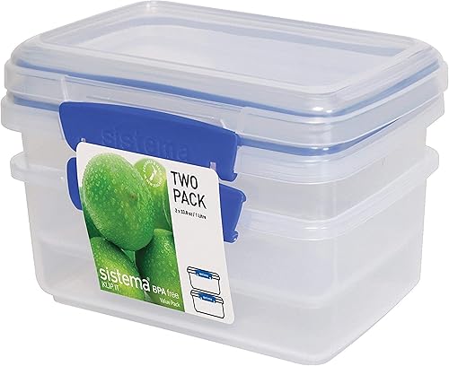 Miniatura 11 de Sistema KLIP IT Rectangular Collection Recipiente de almacenamiento de alimentos, 33.8 onzas/1.0 L, transparente/azul, 3 unidades